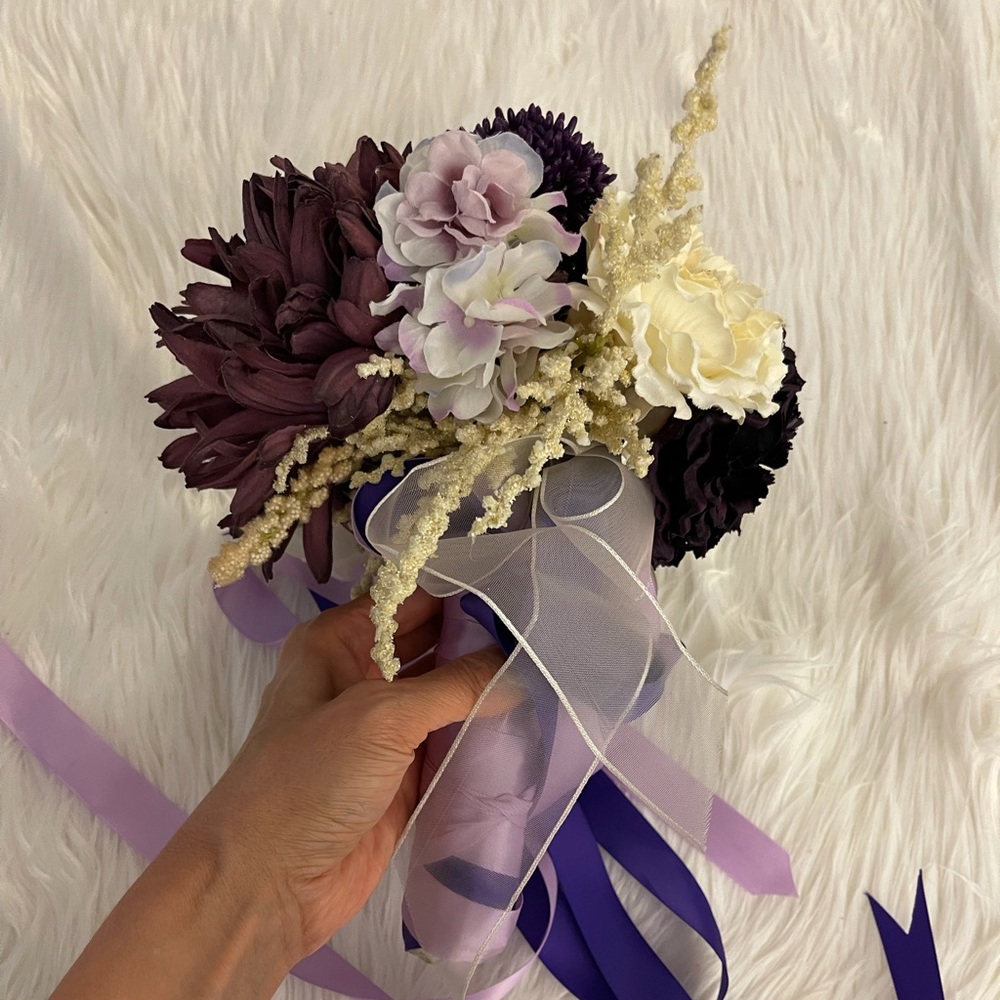 Purple and white wedding bouquet. Its made by order. Very beautiful unique.